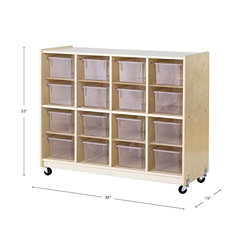 Guidecraft 16 Bin Birch Storage Unit with Casters - Rolling Wooden Cubby and Organizer for Toys, Art, Supplies, Books - Classroom Furniture, School Supply