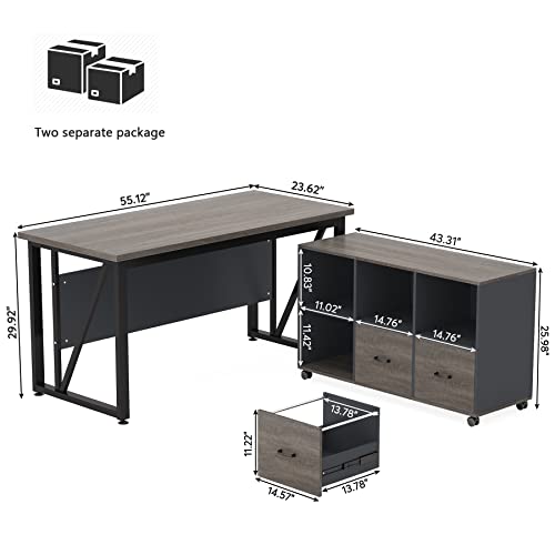 Tribesigns L-Shaped Executive Desk and File Cabinet Set (Gray, 55")