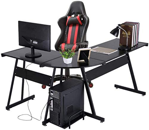 FITOOM L-Shape Corner Gaming Table,L Shaped Gaming Computer Desk 58.1'' Writing Studying PC Laptop Workstation for Home Office Bedroom,Black