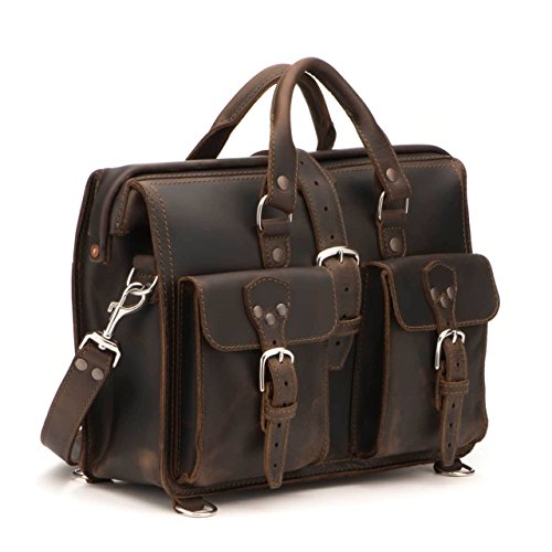 Saddleback Leather Co. Flight Bag 15-inch Full Grain Leather Expandable Laptop Briefcase for Men Includes 100 Year Warranty