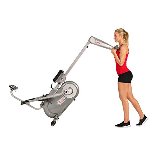Sunny Health & Fitness Full Motion Magnetic Rowing Machine Rower with Advanced LCD Display, Elevated Seat, 265 LB Max Weight and Foldable - SF-RW5864,Gray