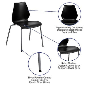 Flash Furniture Stack Chair 5 Pack - 770 lb. Capacity, Black with Lumbar Support and Silver Frame