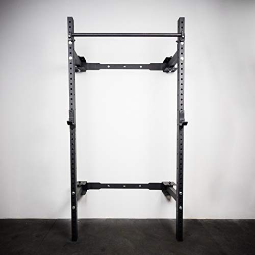 PRx Performance Murphy Rack Fold in Squat Rack, Wall Mounted Folding Power Rack, Weight Lifting Power Rack with Adjustable Pull Up Bar, Heavy Duty J-Cups, Home Gym Equipment