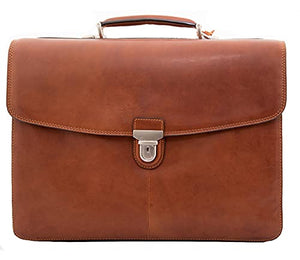 Tony Perotti Mens Italian Cow Leather Bella Russo Triple Compartment Leather Laptop Briefcase in Cognac