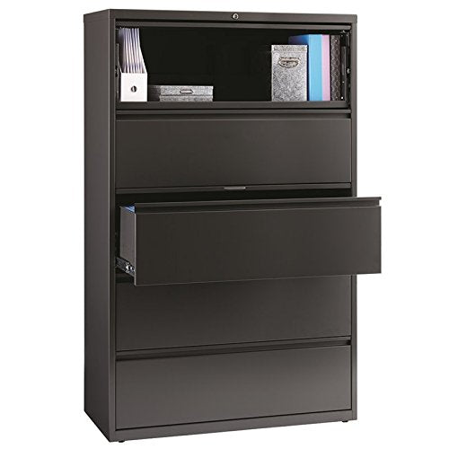 Hirsh HL8000 Series 42" 5 Drawer Lateral File Cabinet in Charcoal