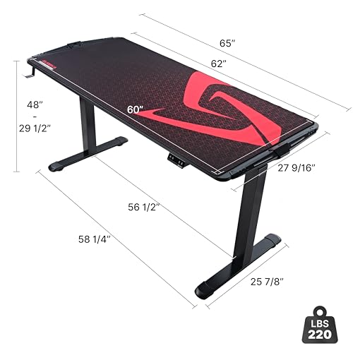 EUREKA ERGONOMIC 65" Electric Height Adjustable Gaming Desk with RGB LED Lights and Extended Mouse Mat
