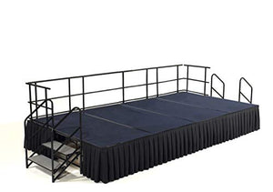 National Public Seating Stage Package with Red Carpet and Black Skirting - 24 x 96 x 192 in.
