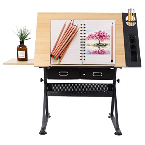 Lgan Drafting Table with Storage, Height Adjustable Tiltable Art Desk, Maple Panel Drawing Desk, for Work Study Painting Craft Table