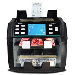 Kolibri Signature 2 Pocket Bank Grade Mixed Money Counter Machine with Built in Printer, Counterfeit Currency Detection UV/MG, On-Screen Reporting, and Reject Pocket