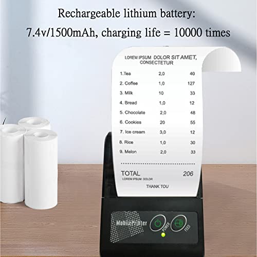 Bluetooth Receipt Printe-r, Wireless POS Printe-r, Ultra-Rugged Portable Bluetooth Receipt Printe-r, 58mm Thermal Receipt Printe-r Supports for Bill, Retails, Store