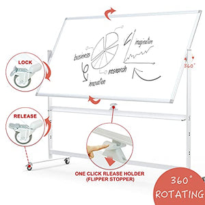 Large Mobile Rolling Magnetic Whiteboard - 60 x 46 Inches Height Adjust Double Sides Portable White Board on Wheels, Dry Erase Board Easel with Stand for Office, Home & Classroom