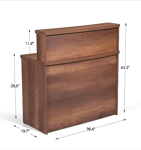 UGOS Mono Walnut Modern Reception Desk with Transaction Counter | Laminate Desktop | Multifunctional Standing Front Desk (40 inch)