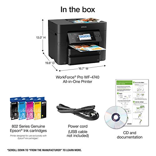 Epson Workforce Pro WF-4740 Wireless All-in-One Color Inkjet Printer, Copier, Scanner with Wi-Fi Direct, Amazon Dash Replenishment Enabled