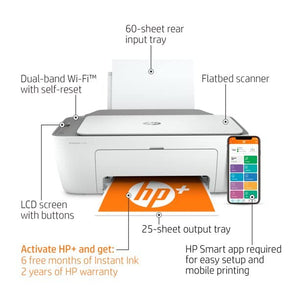 HP DeskJet 2755e Wireless Color All-in-One Printer, Print Scan Copy, Wireless Printing, Dual-Band Wi-Fi, LCD Display, 1200X 1200dpi, W/Silmarils Printer Cable