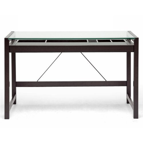 Baxton Studio Idabel Dark Brown Wood Modern Desk with Glass Top