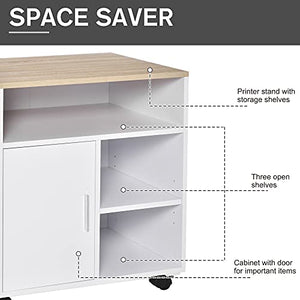 HOMCOM Printer Stand Multipurpose Moveable Filing Cabinet with Ample Inner Storage Space & 4 Easy-Rolling Wheels, White