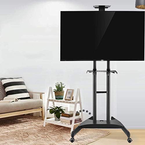 TV Rack Furniture Mobile TV Cart with Mount, 32-65 Inch Flat Display Height Adjustable, Caster, 2 Shelves, Full Motion