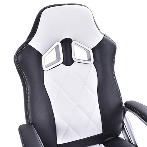 Giantex High Back Racing Style Bucket Seat Gaming Chair Swivel Office Desk Task (White)