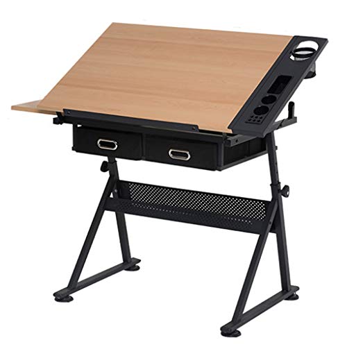 Lgan Drafting Table with Storage, Height Adjustable Tiltable Art Desk, Maple Panel Drawing Desk, for Work Study Painting Craft Table