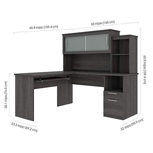Bestar, Dayton Collection, Executive Office L-Shaped Desk with Pedestal and Hutch