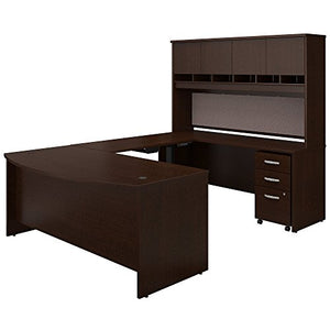 Bush Business Furniture Series C 72W U Shaped Desk with Height Adjustable Bridge, Hutch and Storage in Mocha Cherry