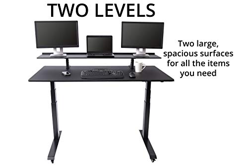Split Top Electric Stand Up Desk (Black Shelves) (60", Black Frame/Black Top)