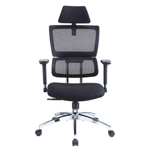 Ticova Ergonomic Office Chair - High Back Desk Chair with Elastic Lumbar Support & 3D Metal Armrest - 130°Reclining & Rocking Mesh Computer Chair with Thick Seat Cushion & Rotatable Headrest