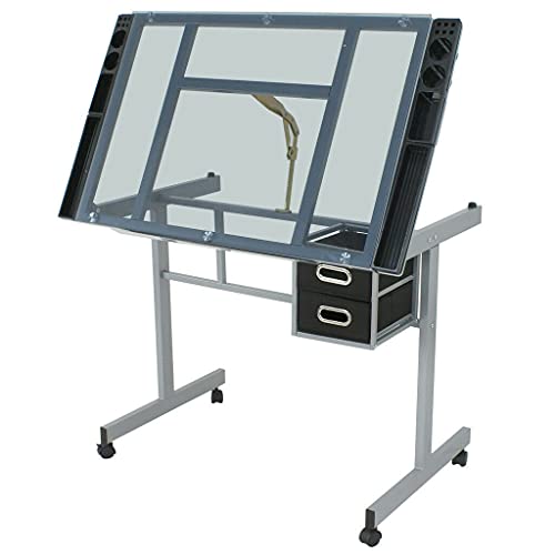 Drawing Desk Station Tempered Glass Adjustable Drafting Table W 4 Wheels Home YJYDD