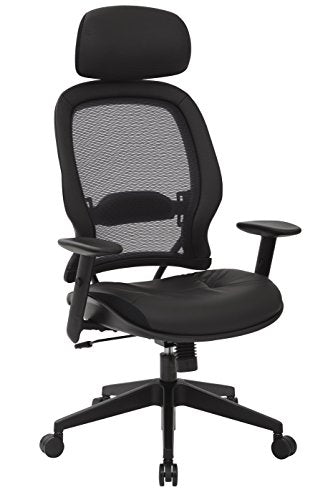 SPACE Seating Professional AirGrid Dark Back and Padded Black Eco Leather Seat, 2-to-1 Synchro Tilt Control, Adjustable Arms and Tilt Tension with Nylon Base Executives Chair with Adjustable Headrest