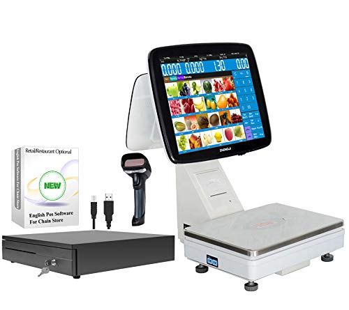 ZHONGJI Fruit Vegetable Supermarket Retail Store POS Solution System Touch Screen Cash Register Scale with Built-in Receipt Printer+POS Software+Scanner+Cash Drawer