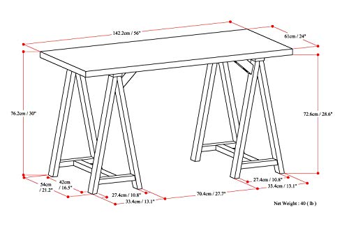 SIMPLIHOME Sawhorse SOLID WOOD Industrial Contemporary 56 inch Wide Home Office Desk, Writing Table, Workstation, Study Table Furniture in Medium Saddle Brown