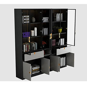 SUNESA Wooden Bookshelf with Glass Door - Modern Home Office Storage Cabinet