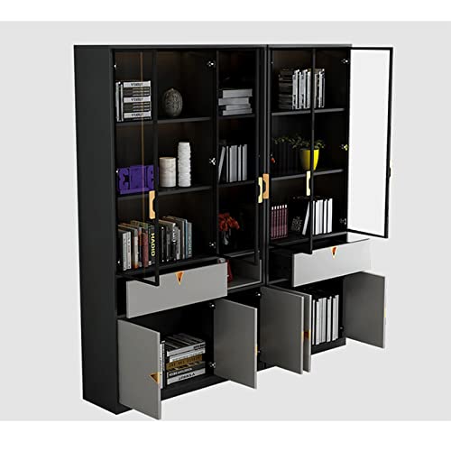 SERUMY Modern Glass Door Bookshelf for Bedroom and Office Storage (Size: B)