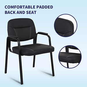 CLATINA Modern Style Reception Chair with Bonded Leather Padded Arm Rest, Black (4 Pack)