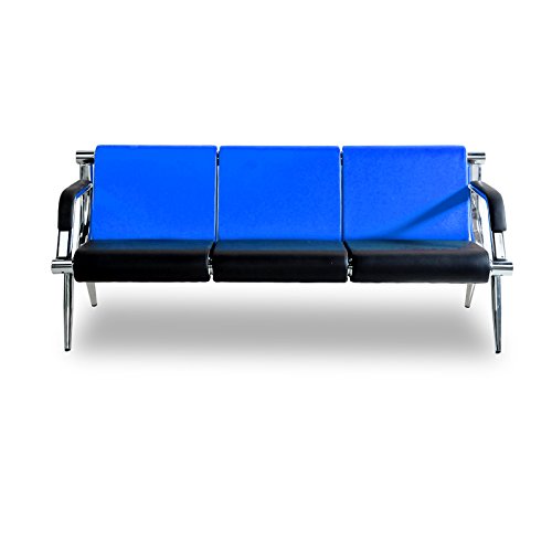BORELAX 3PCS Office Reception Chair Set Blue and Black PU Leather Waiting Room Bench Visitor Guest Sofa Airport Clinic