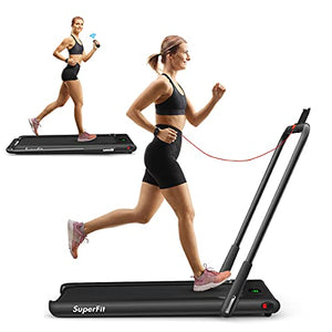 GYMAX 2 in 1 Folding Treadmill, Under Desk Electric Treadmill with LED Monitor, Remote Control, Smart App Control & Bluetooth Speaker, Flexible Running Machine for Small Space Home Gym (Black)