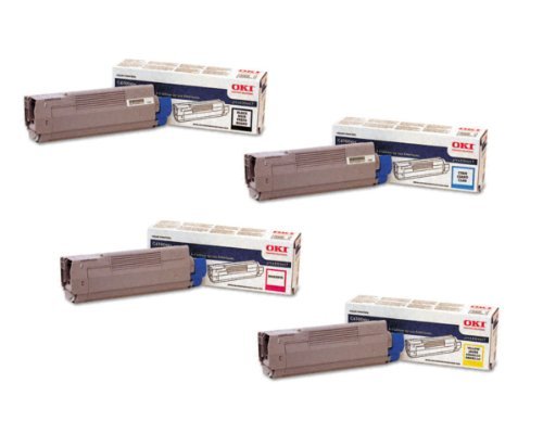 OKI Toner Set for C6100 / C6150 / C5500MFP / MC560 Series Printers. Full Set of 4 High Yield Genuine OKI Toner Cartridges. 43865717 Yellow, 43865718 Magenta, 43865719 Cyan, 43865720 Black. Type C15. 6K Yield on colors, 8K Yield on Black