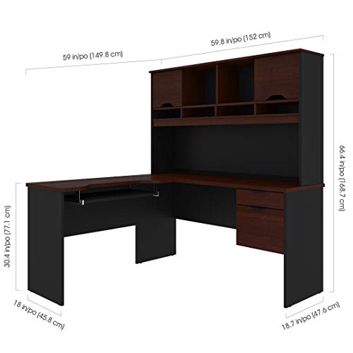 Bestar L-Shaped Desk with Dual Half Pedestal and Hutch - Innova