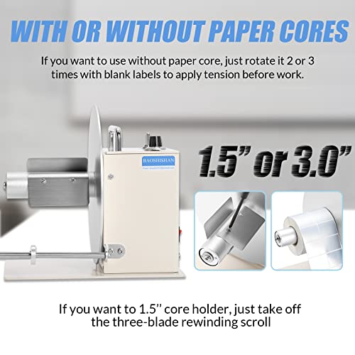 BAOSHISHAN Automatic Label Rewinder All-Aluminum Rewinding Machine Bi-Directional Speed Adjustment Width 150mm/5.9inch Core Diameter 1.5/3 Inch Synchronize with Printer (110V)