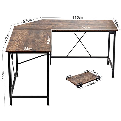 Dawoo L Shaped Desk, Gaming Computer Corner Desk Pc Studio Table Workstation for Home Office,150cm(L)60cm(W)75cm(H)(Rustic Brown)