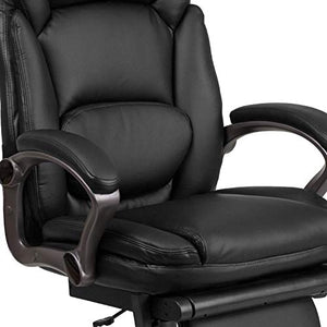 Flash Furniture High Back Black LeatherSoft Executive Reclining Ergonomic Swivel Office Chair with Outer Lumbar Cushion and Arms