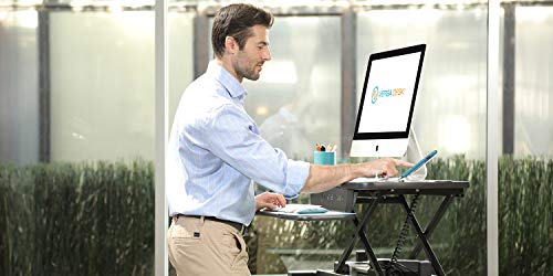 VersaDesk Power Pro USA Manufactured | Electric Height-Adjustable Desk Riser | Standing Desk Converter | Sit to Stand Desktop with Keyboard + Mouse Tray | 36" X 24" | All Black
