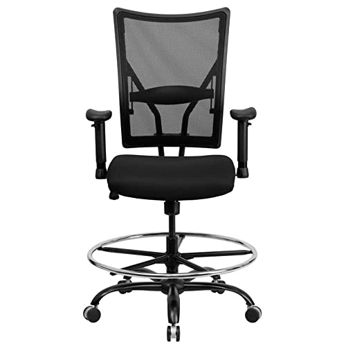 Offex Big and Tall Black Mesh Drafting Stool with Arms