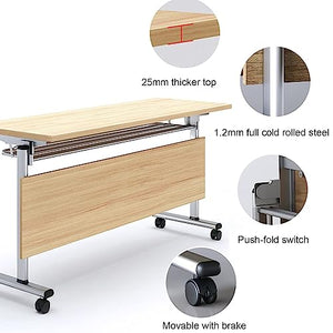 NaLoRa Foldable Conference Training Table Set of 3, Lockable Wheels, Metal C, 120x50x75CM, B 120x60