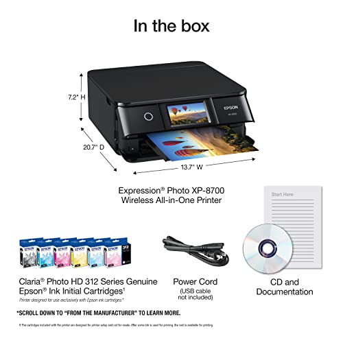 Epson Expression Photo XP-8700 Wireless All-in-One Printer with Built-in Scanner and Copier and 4.3" Color Touchscreen