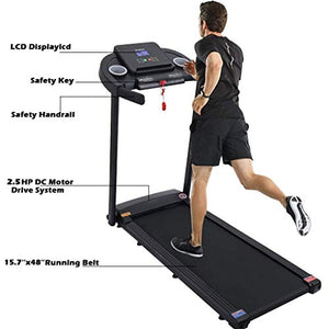 Folding 3 Manual Incline 500LB Weight-Capacity Smart Treadmill, Easy Assembly Electric Motorized Running Machine for Home Use with LCD Screen/Magnetic Float Safety Lock (Black-2.5HP)