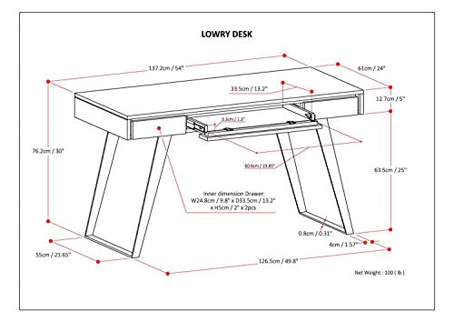 SIMPLIHOME Lowry SOLID WOOD and Metal Modern Industrial 54 inch Wide Home Office Desk, Writing Table, Workstation, Study Table Furniture in Distressed Golden Wheat with 2 Drawerss