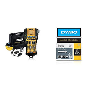 DYMO Industrial Label Maker & Carry Case | RhinoPRO 5200 Label Maker & Industrial Flexible Nylon Labels | Authentic DYMO Labels, for Labeling Wires, Cables and More (3/4%22, Black on White)