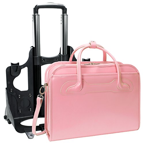 Mcklein, W Series, Willowbrook, Top Grain Cowhide Leather, 15" Leather Patented Detachable -Wheeled Ladies' Laptop Briefcase, Pink (94989)