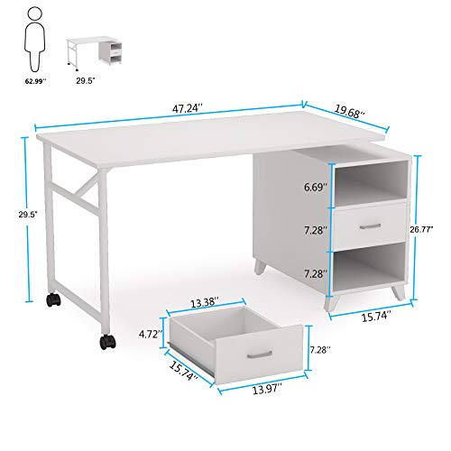 Tribesigns Reversible Computer Desk with Drawers, 360° Free Rotating Home Office Desk 47 inch Modern Study Writing Table Workstation with Storage Cabinet